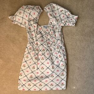 Hill House Floral Puff Sleeve Dress - White and Pink